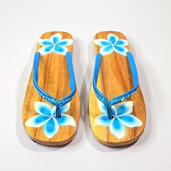Hard Wood Hand Painted Sandals Size 8 - Picture 2 of 7